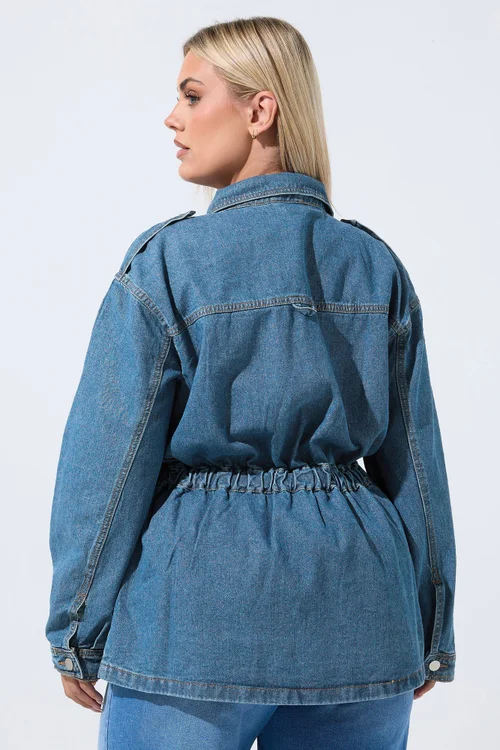 Yours Limited Curve Blue Elasticated Waist Denim Jacket - 22-24 Image 4