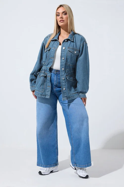 Yours Limited Curve Blue Elasticated Waist Denim Jacket - 22-24 Image 3