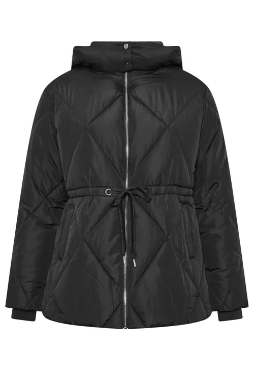 Yours Curve Black Diamond Quilted Puffer Coat - 18 Image 5