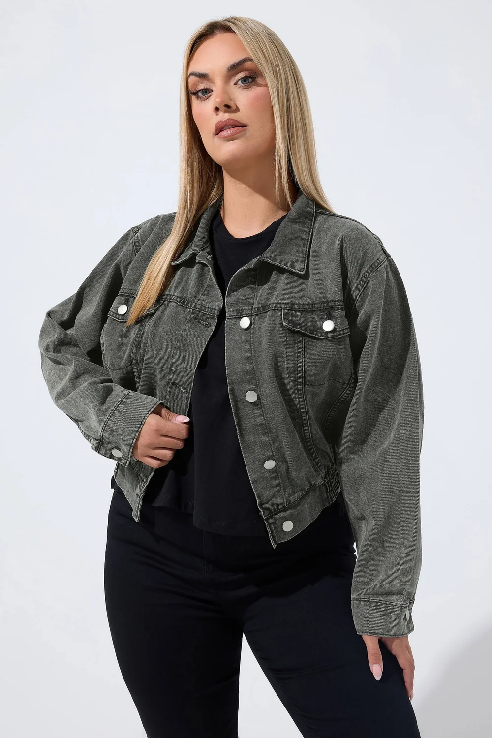 Yours Limited Curve Grey Denim Jacket - 26-28 Image 1