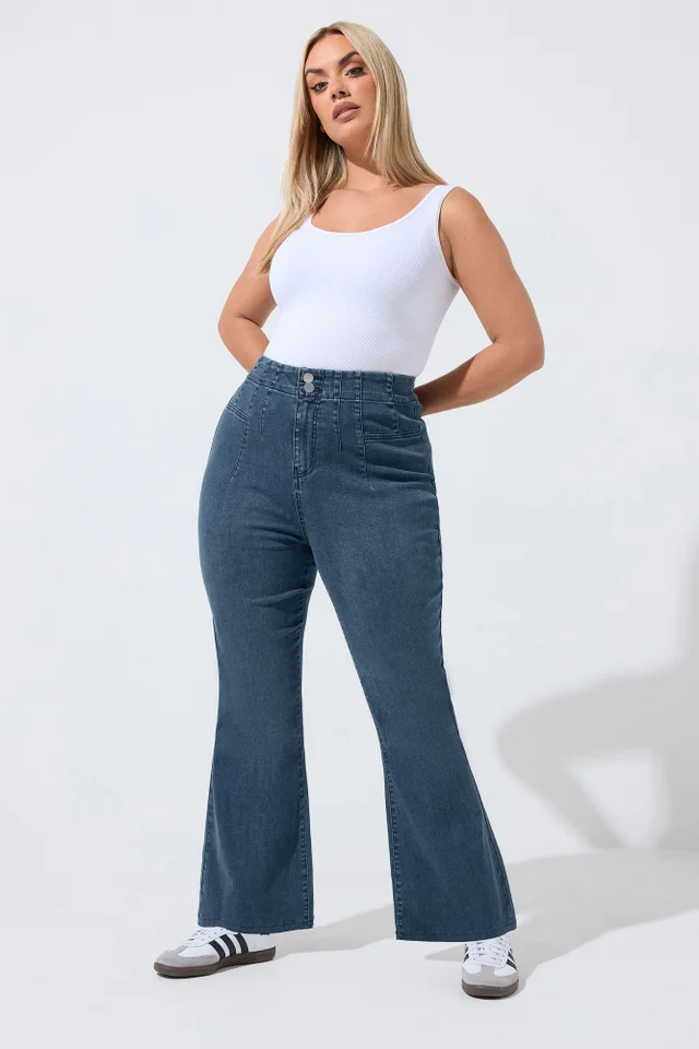 Yours Limited Curve Blue Seam Detail Flared Jeans