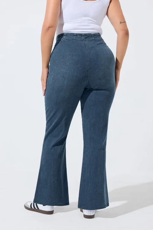 Yours Limited Curve Blue Seam Detail Flared Jeans - 20 Image 3