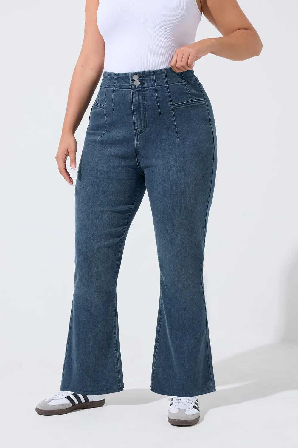Yours Limited Curve Blue Seam Detail Flared Jeans - 20 Image 2
