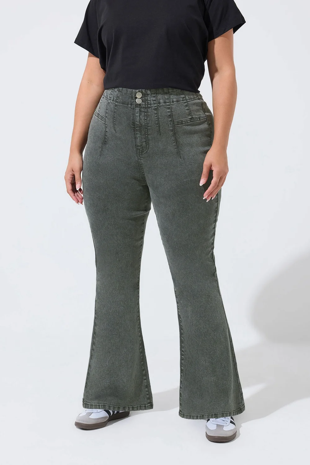 Yours Limited Curve Grey Seam Detail Flared Jeans - 14 Image 2