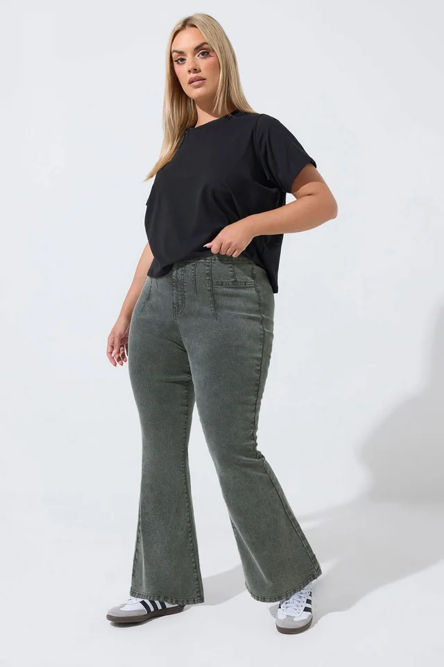 Yours Limited Curve Grey Seam Detail Flared Jeans