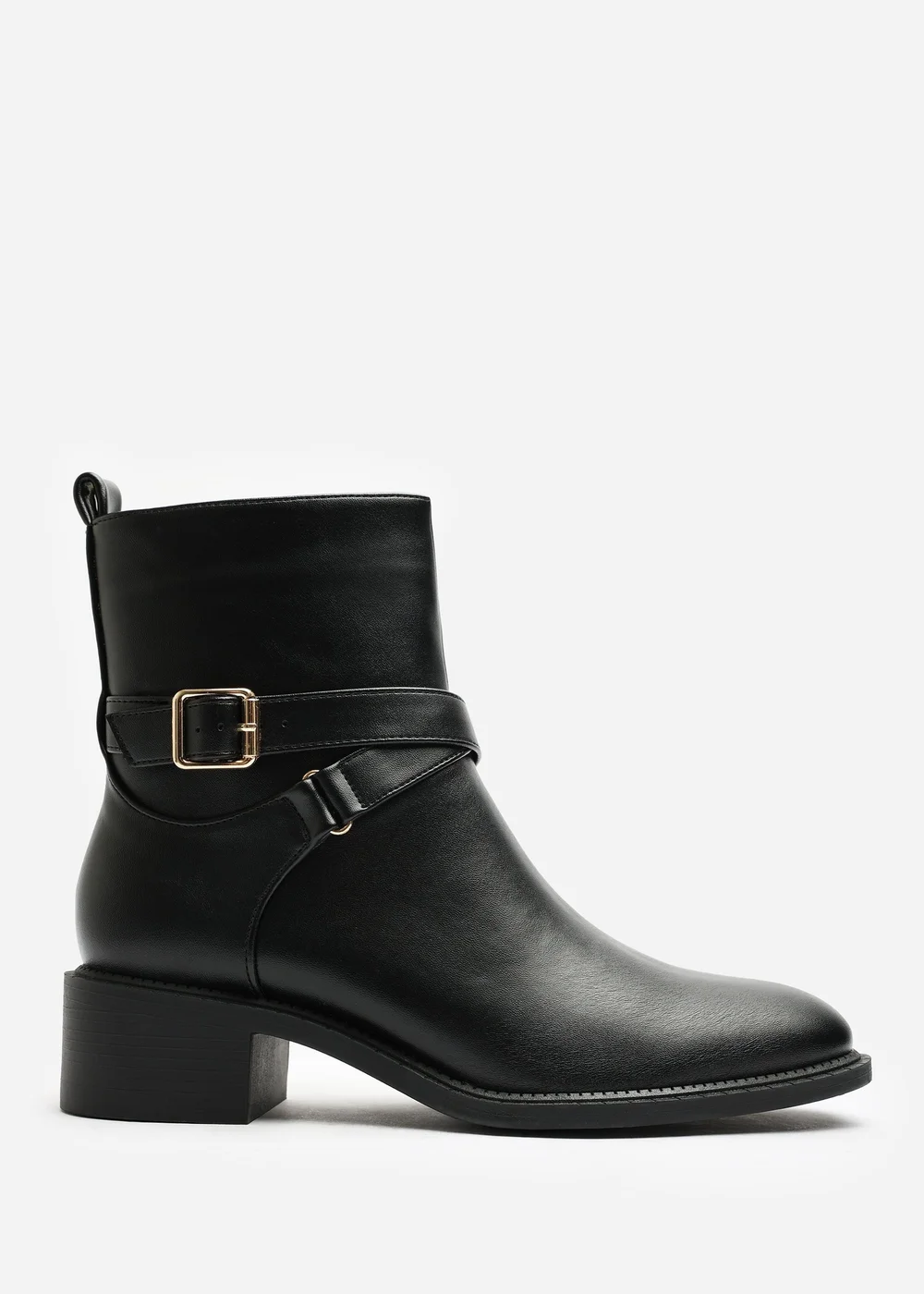 Where's That From Elvara Black Low Block Heel Ankle Boot With Strap Detail - 8 Image 1