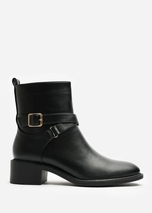 Where's That From Elvara Black Low Block Heel Ankle Boot With Strap Detail - 8 Image 1