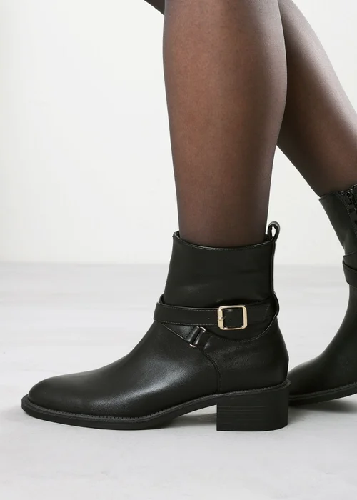 Where's That From Elvara Black Low Block Heel Ankle Boot With Strap Detail - 8 Image 2