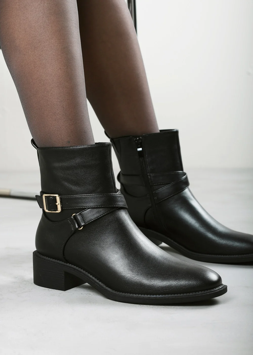 Where's That From Elvara Black Low Block Heel Ankle Boot With Strap Detail - 8 Image 6
