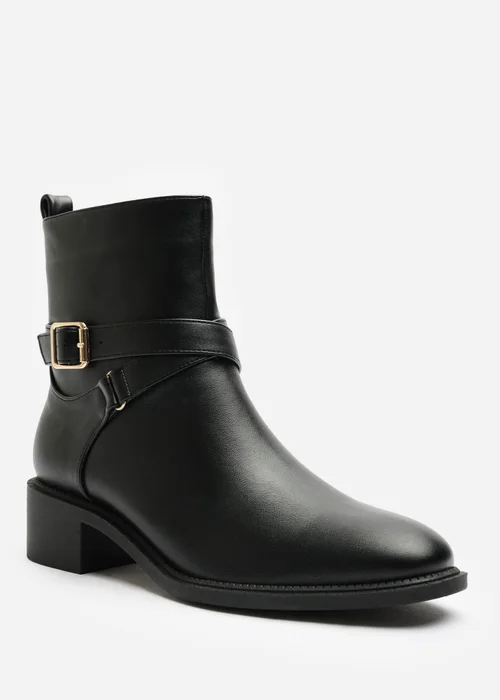 Where's That From Elvara Black Low Block Heel Ankle Boot With Strap Detail - 8 Image 3
