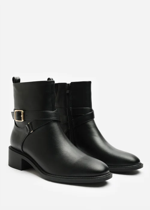 Where's That From Elvara Black Low Block Heel Ankle Boot With Strap Detail - 8 Image 4