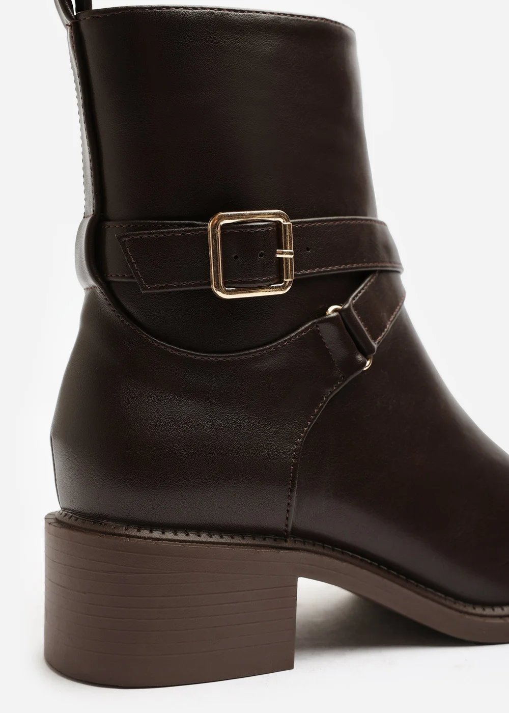 Where's That From Elvara Dark Brown Low Block Heel Ankle Boot With Strap Detail - 8 Image 5