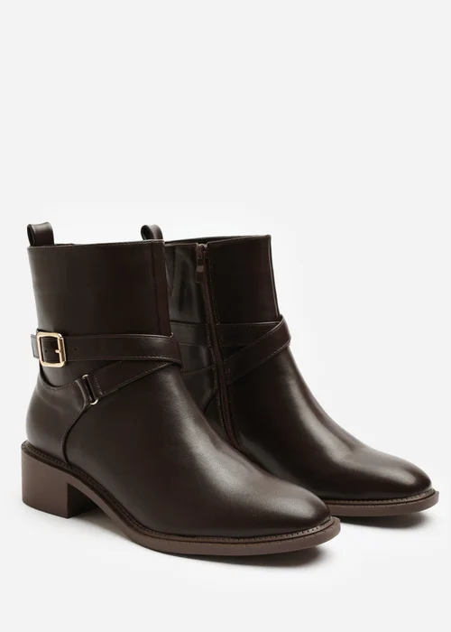 Where's That From Elvara Dark Brown Low Block Heel Ankle Boot With Strap Detail - 8 Image 4