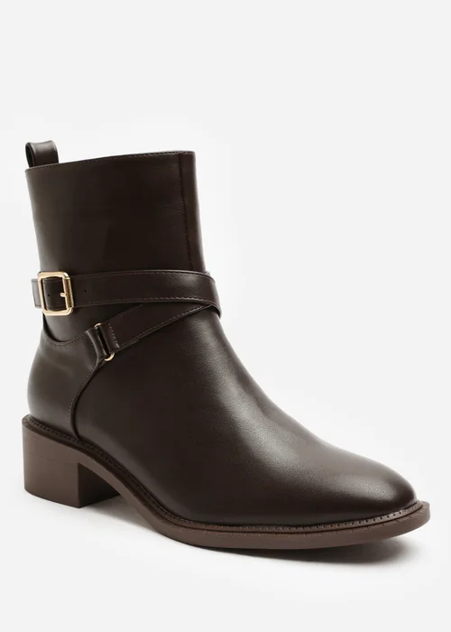 Where's That From Elvara Dark Brown Low Block Heel Ankle Boot With Strap Detail - 8 Image 3