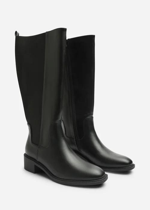 Where's That From Evara Black Low Block Heel Elastic Stretch Knee High Riding Boot - 8 Image 3