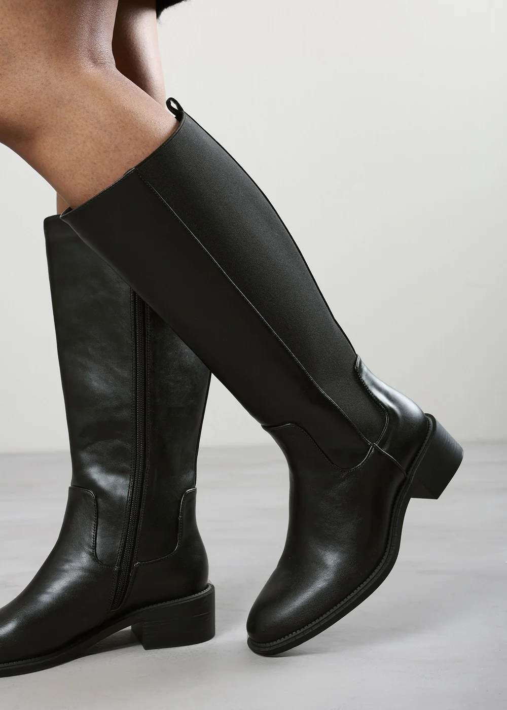 Where's That From Evara Black Low Block Heel Elastic Stretch Knee High Riding Boot - 8 Image 2