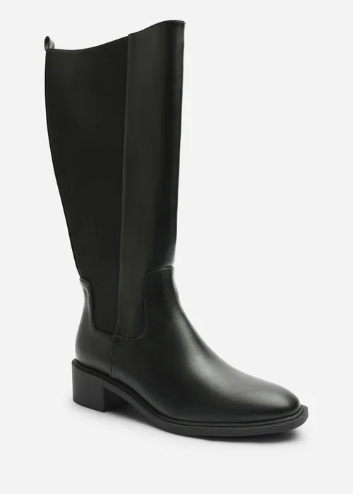 Where's That From Evara Black Low Block Heel Elastic Stretch Knee High Riding Boot - 8 Image 1