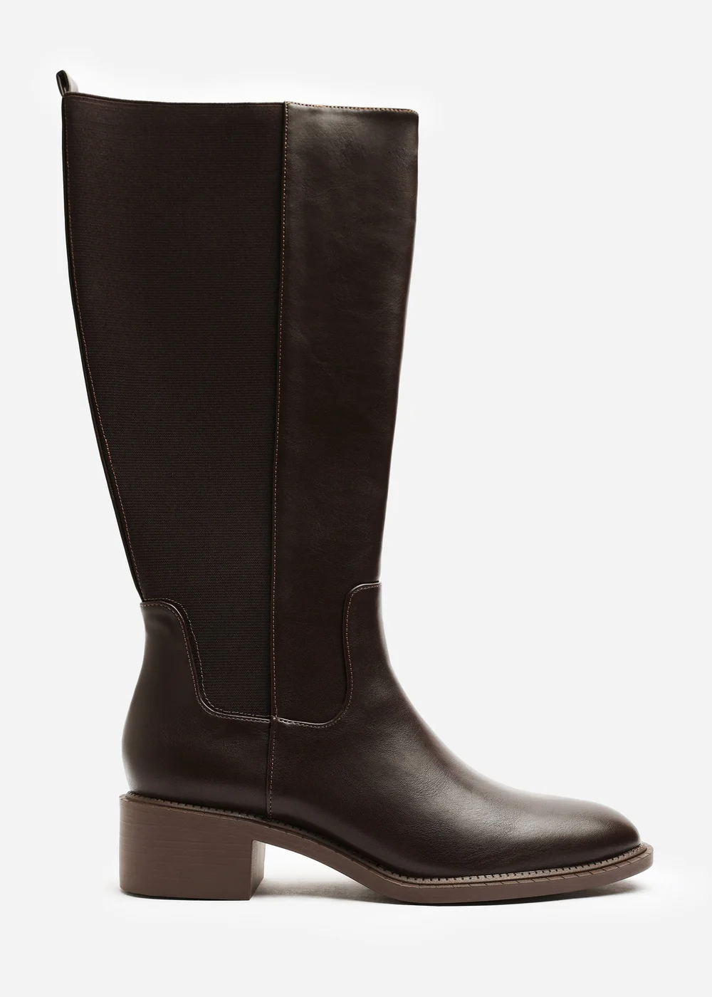 Where's That From Evara Dark Brown Low Block Heel Elastic Stretch Knee High Riding Boot - 8 Image 1