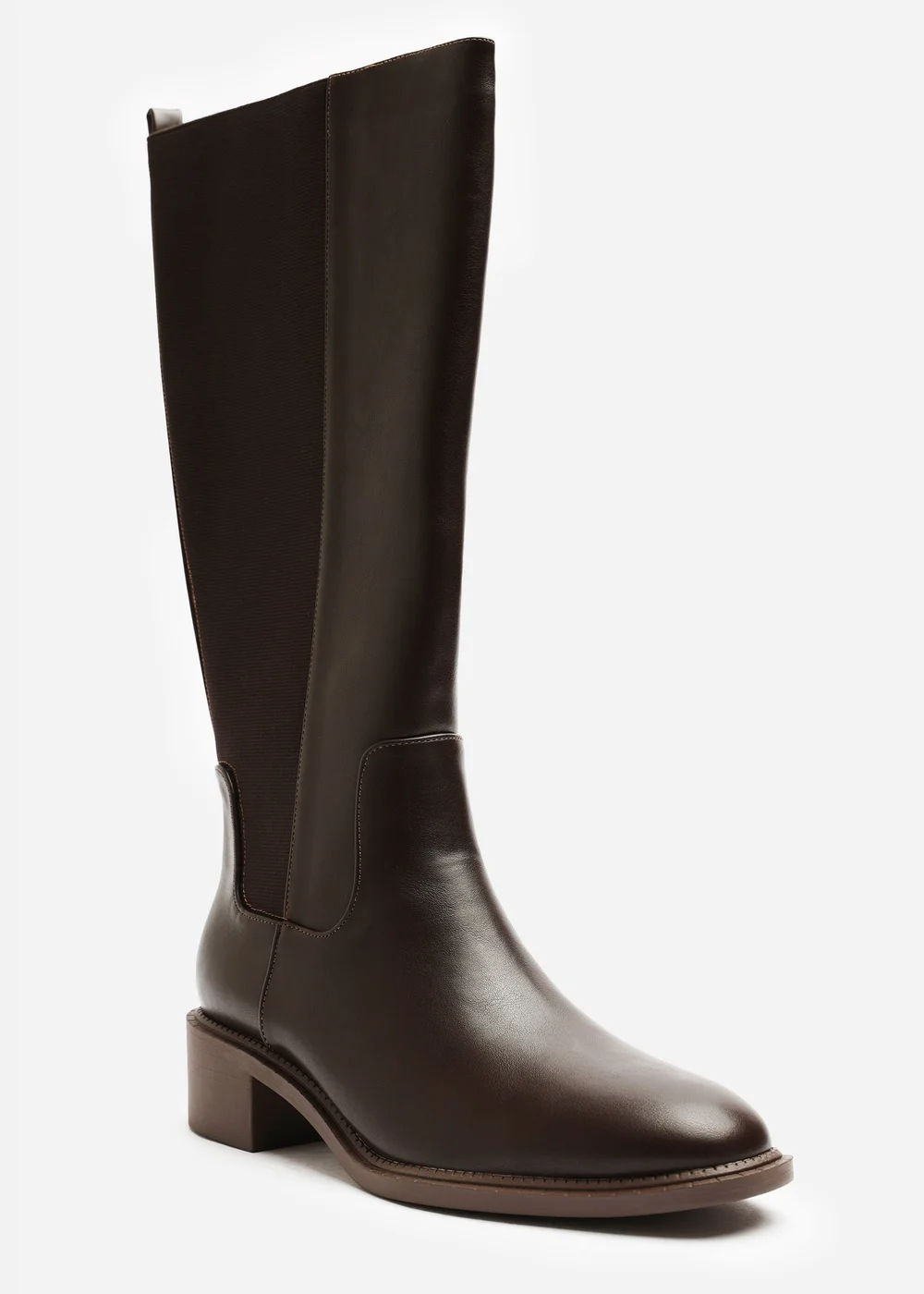 Where's That From Evara Dark Brown Low Block Heel Elastic Stretch Knee High Riding Boot - 8 Image 3