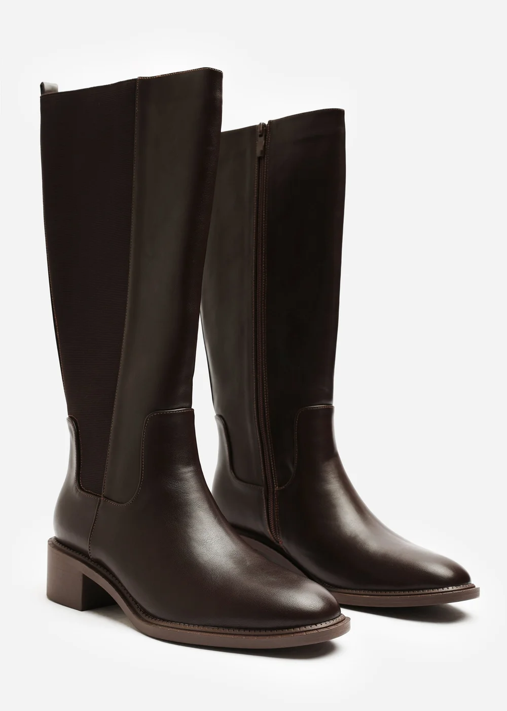 Where's That From Evara Dark Brown Low Block Heel Elastic Stretch Knee High Riding Boot - 8 Image 4