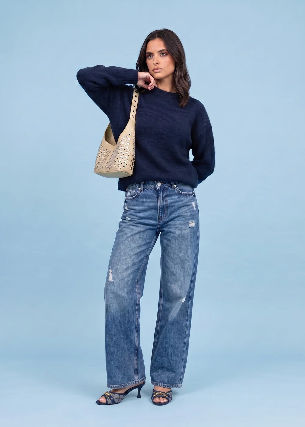 Urban Bliss Navy Wool Blend Longline Jumper - M Image 1