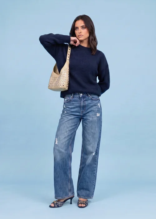 Urban Bliss Navy Wool Blend Longline Jumper - M Image 1