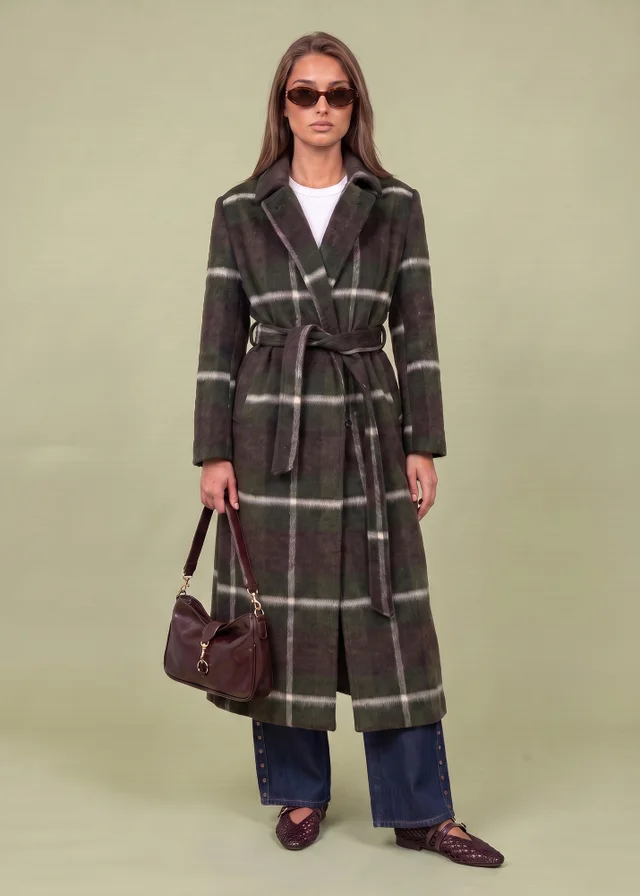 Urban Bliss Green Check Belted Coat
