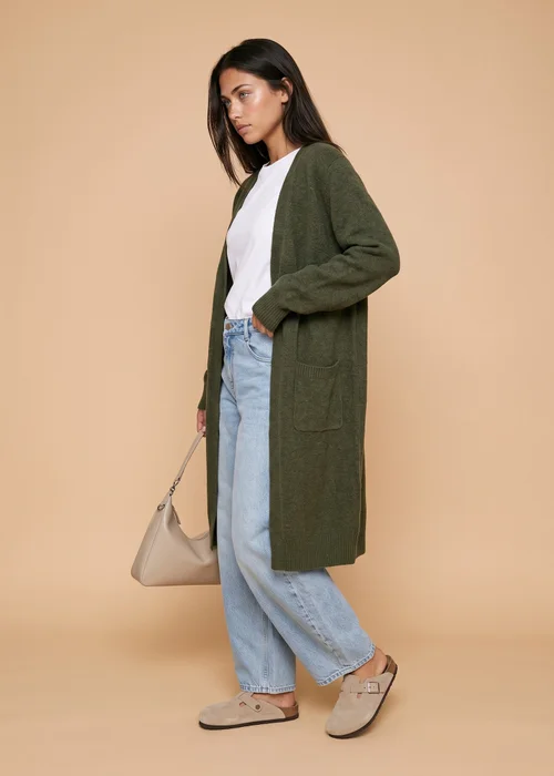 Urban Bliss Khaki Longline Patch Pocket Cardigan - M Image 2
