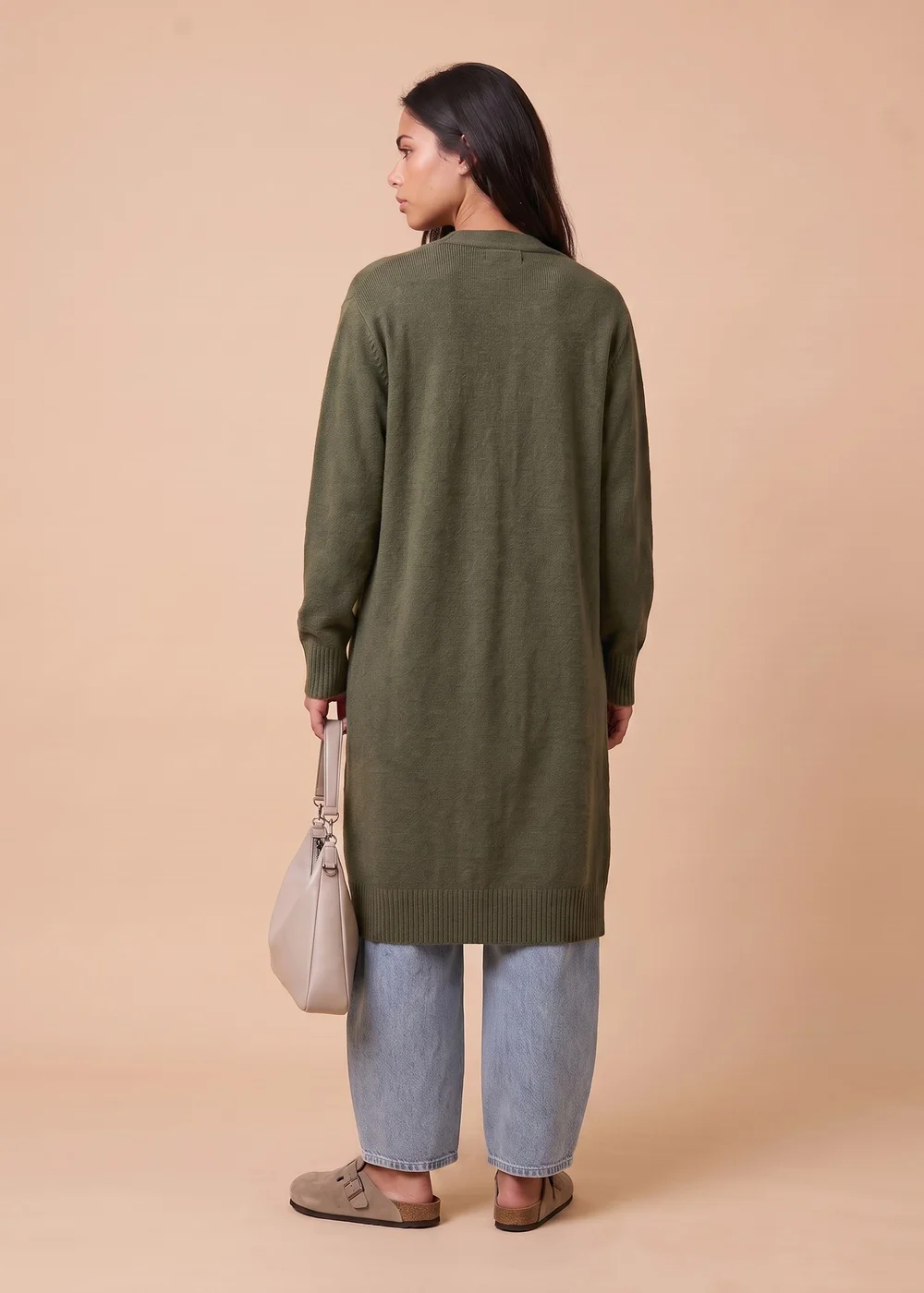 Urban Bliss Khaki Longline Patch Pocket Cardigan - M Image 3