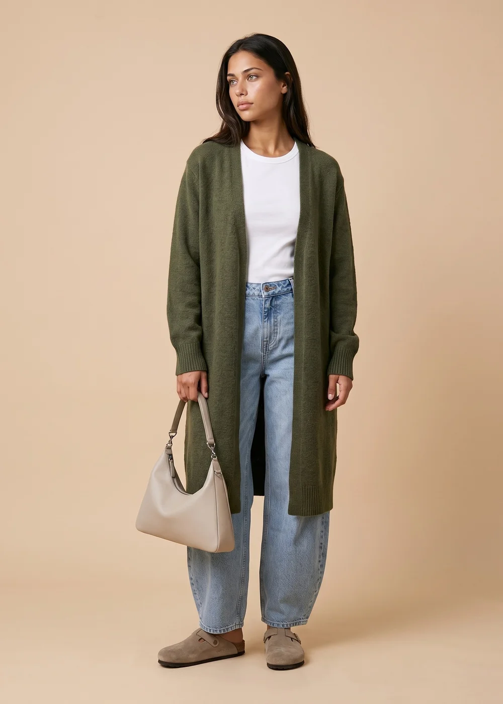 Urban Bliss Khaki Longline Patch Pocket Cardigan - M Image 1