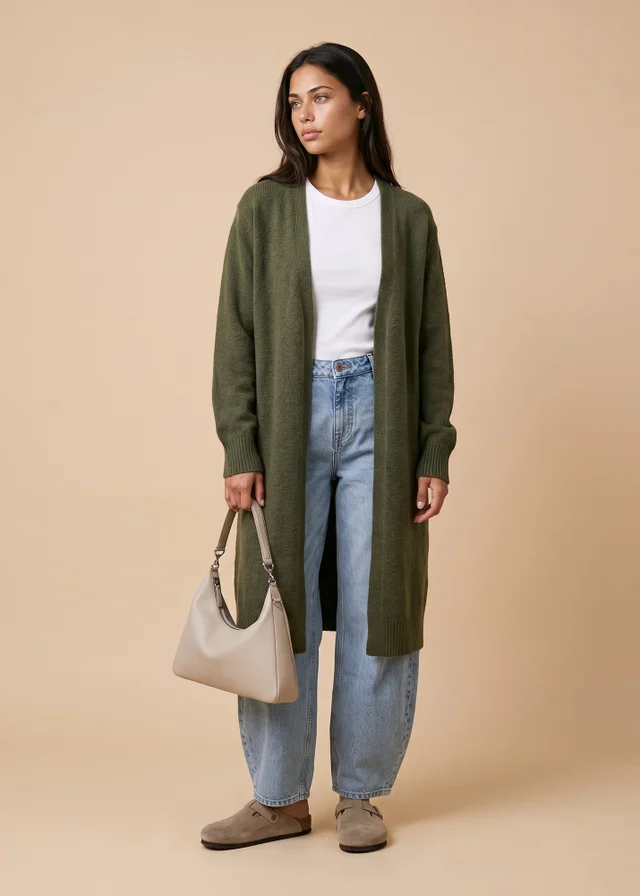 Urban Bliss Khaki Longline Patch Pocket Cardigan