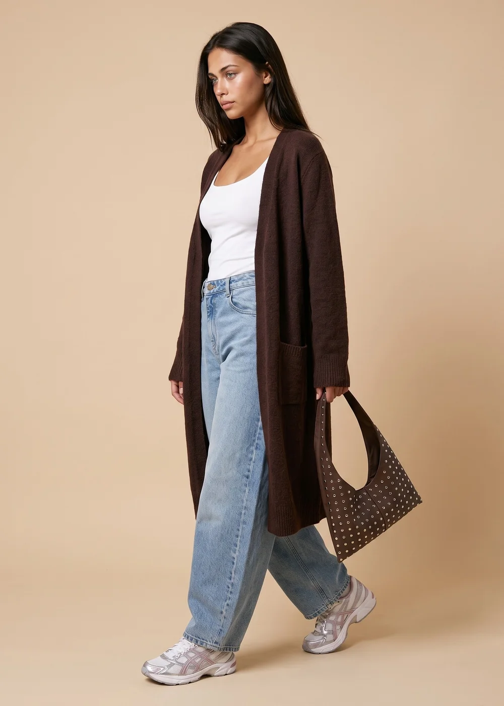 Urban Bliss Chocolate Longline Patch Pocket Cardigan - S Image 2