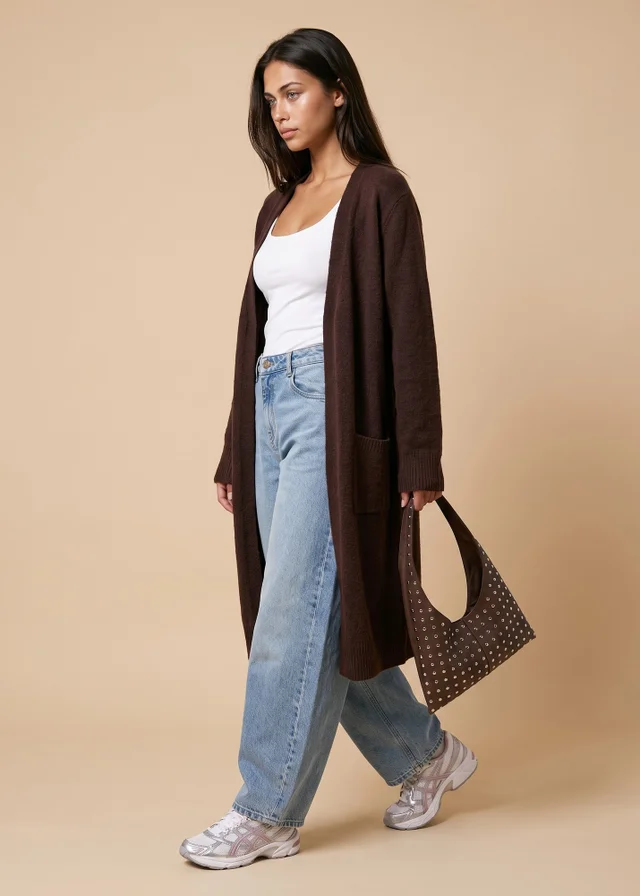 Urban Bliss Chocolate Longline Patch Pocket Cardigan