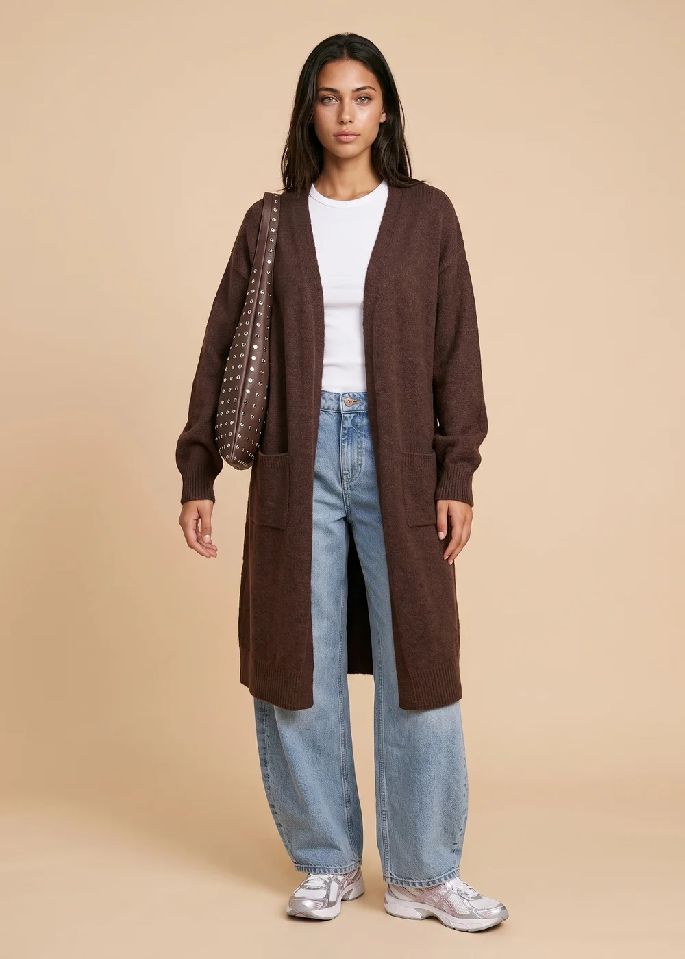 Urban Bliss Chocolate Longline Patch Pocket Cardigan - S Image 1
