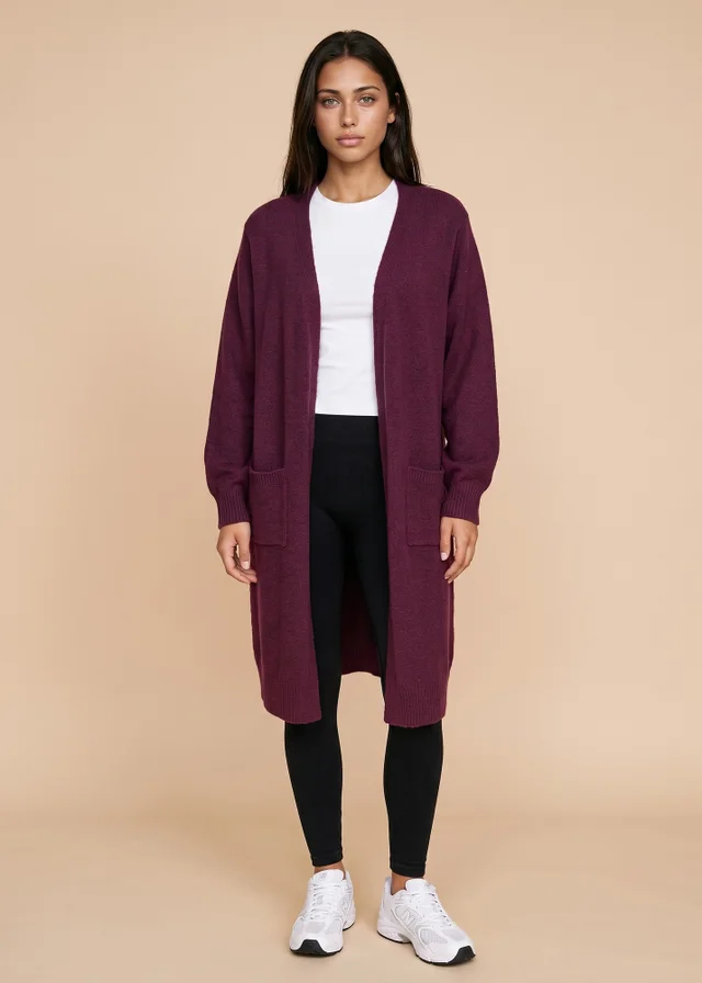 Urban Bliss Burgandy Longline Patch Pocket Cardigan
