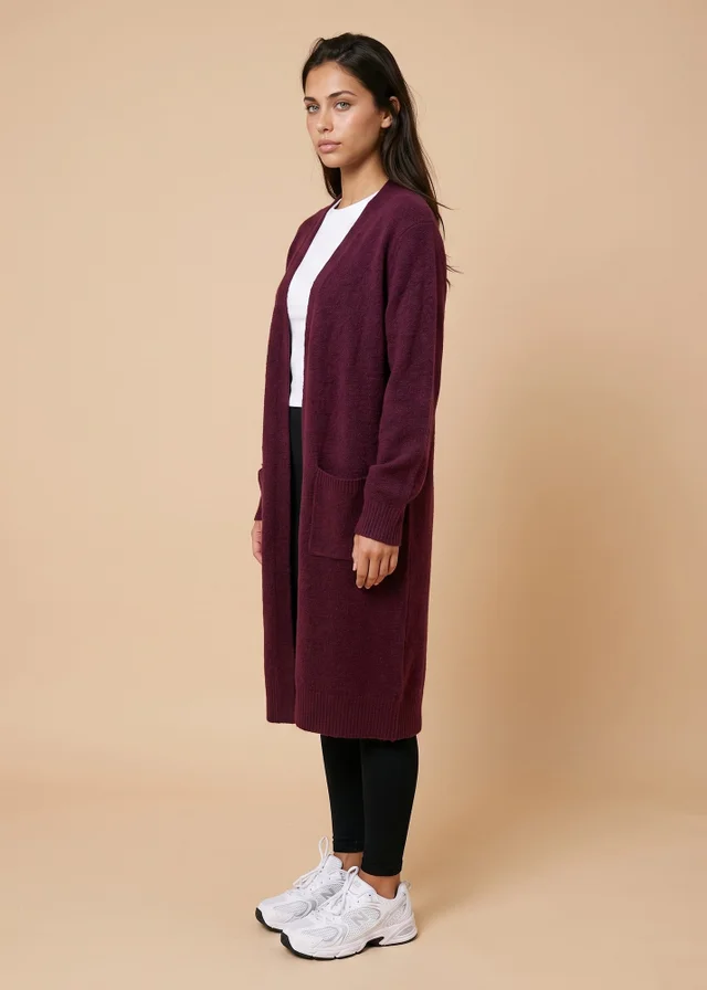 Urban Bliss Burgandy Longline Patch Pocket Cardigan