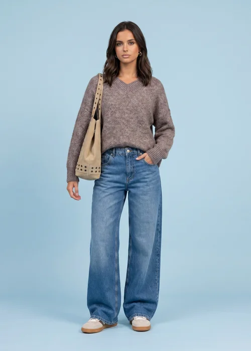 Urban Bliss Taupe Wool Blend V Neck Jumper - L Image 1