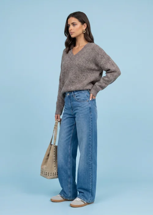 Urban Bliss Taupe Wool Blend V Neck Jumper - L Image 2