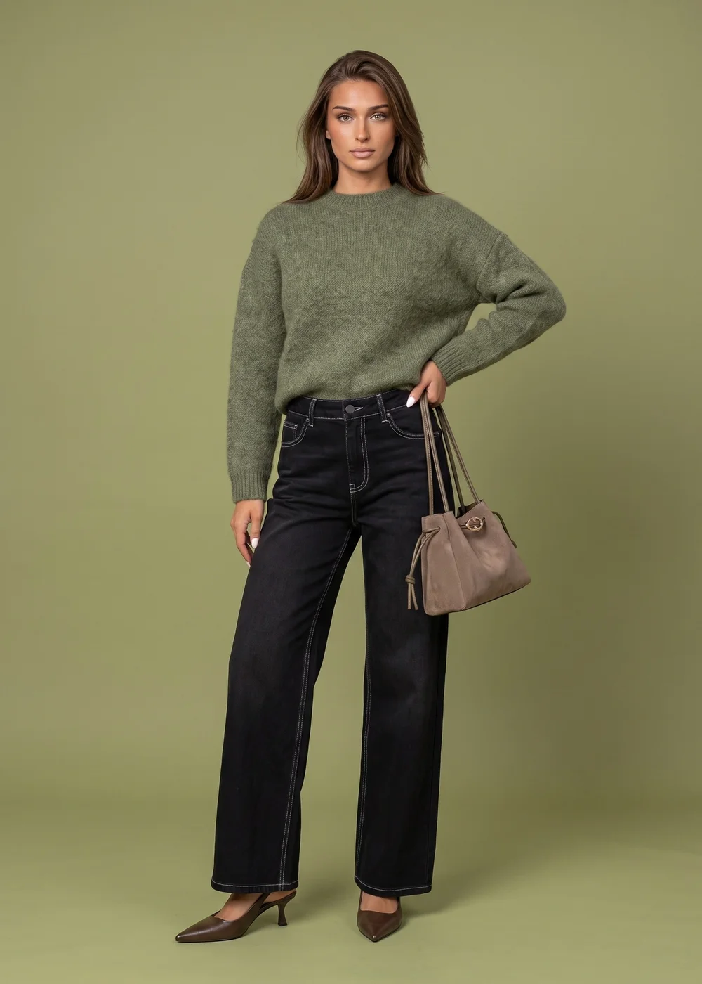 Urban Bliss Green Wool Blend Longline Jumper - S Image 1
