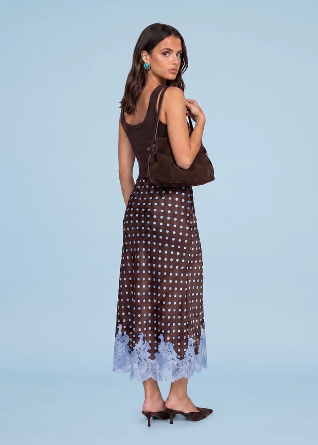 Urban Bilss Brown Lace Spot Maxi Skirt