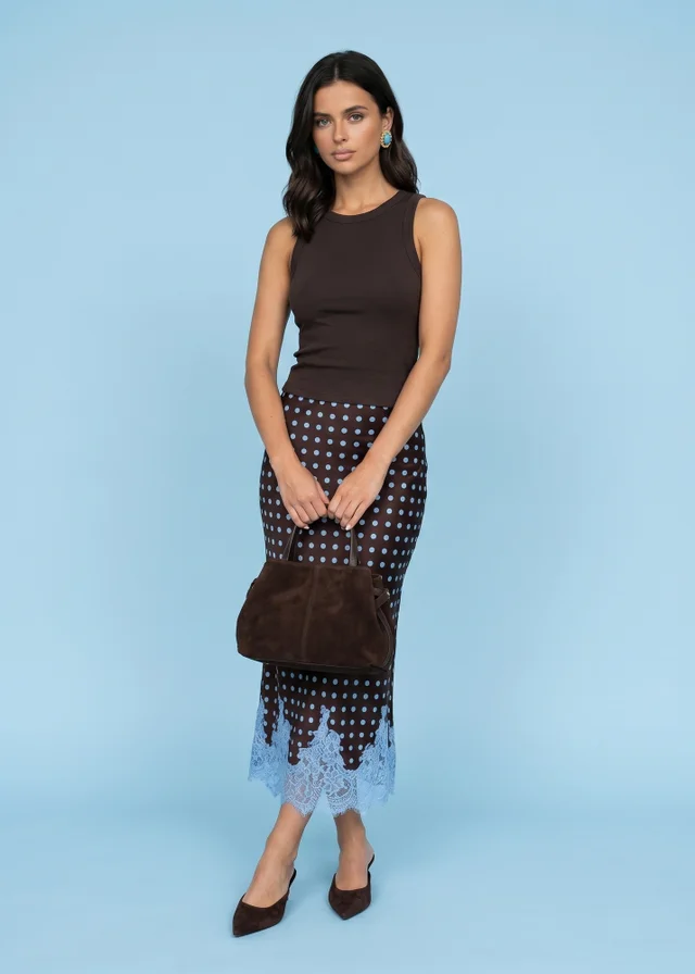 Urban Bilss Brown Lace Spot Maxi Skirt