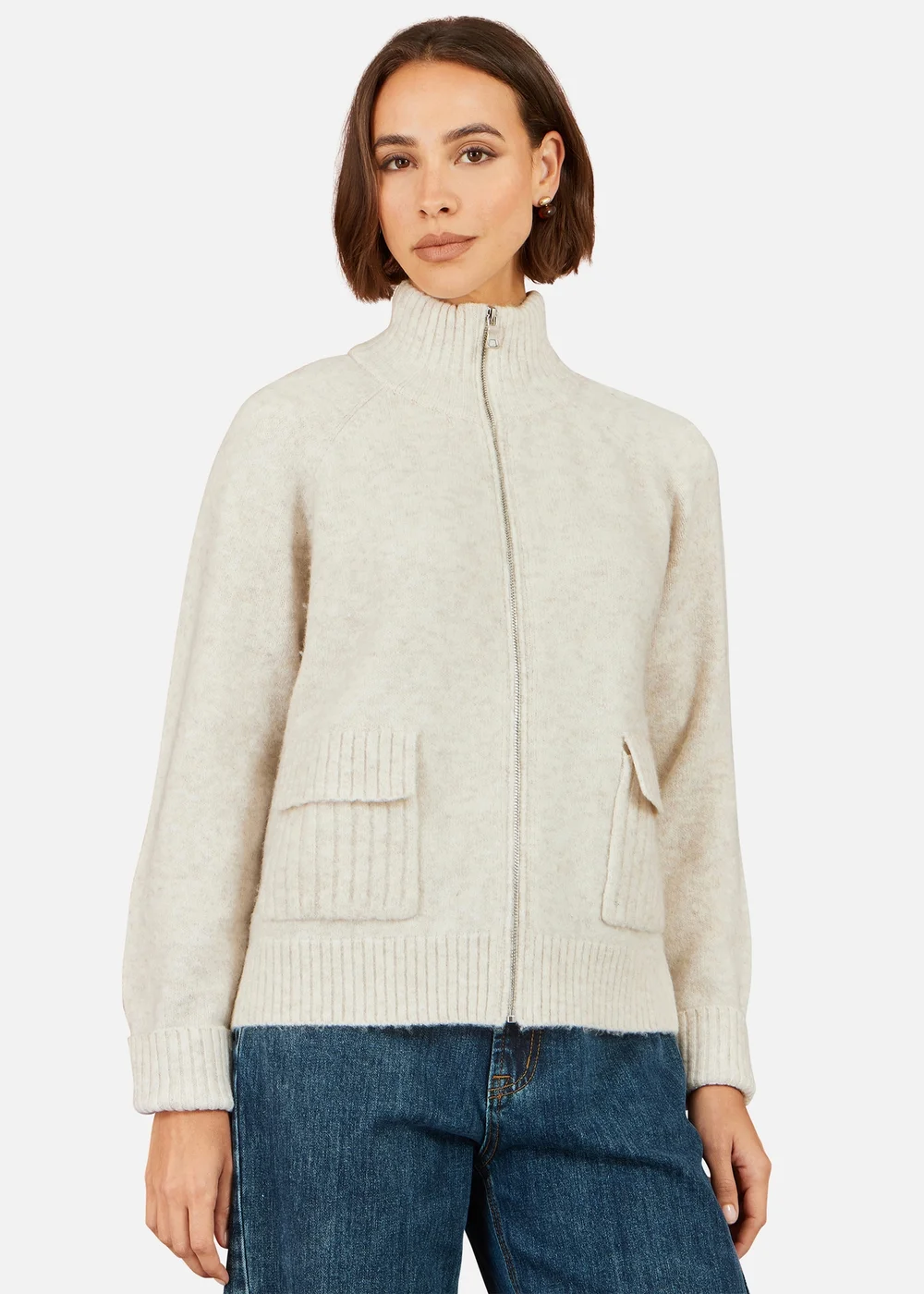 Yumi Oatmeal Zip Up Cardigan - S Image 1