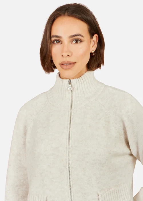 Yumi Oatmeal Zip Up Cardigan - S Image 3