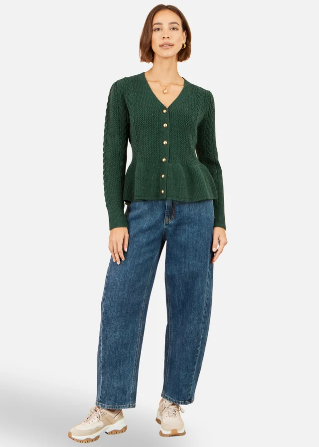 Yumi Green Cable Knit Peplum Cardigan