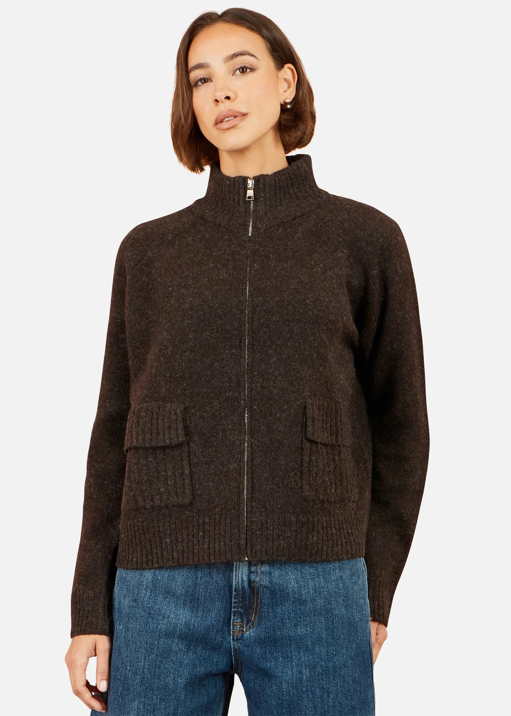 Yumi Brown Zip Up Cardigan - M Image 1