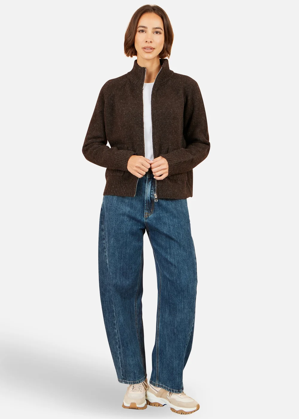 Yumi Brown Zip Up Cardigan - M Image 2