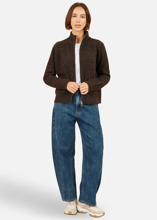 Yumi Brown Zip Up Cardigan - M Image 2