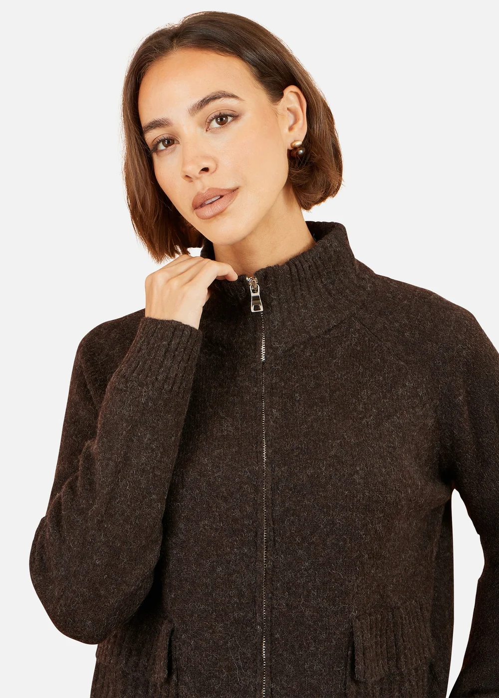 Yumi Brown Zip Up Cardigan - M Image 4