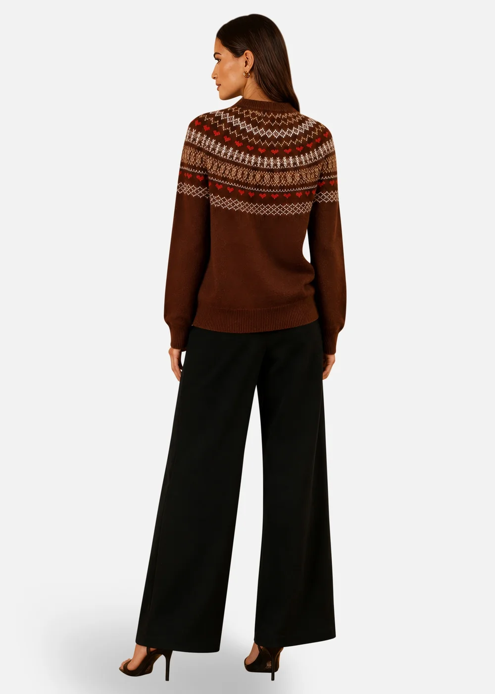 Yumi Brown Relaxed Fairisle Jumper - M Image 2