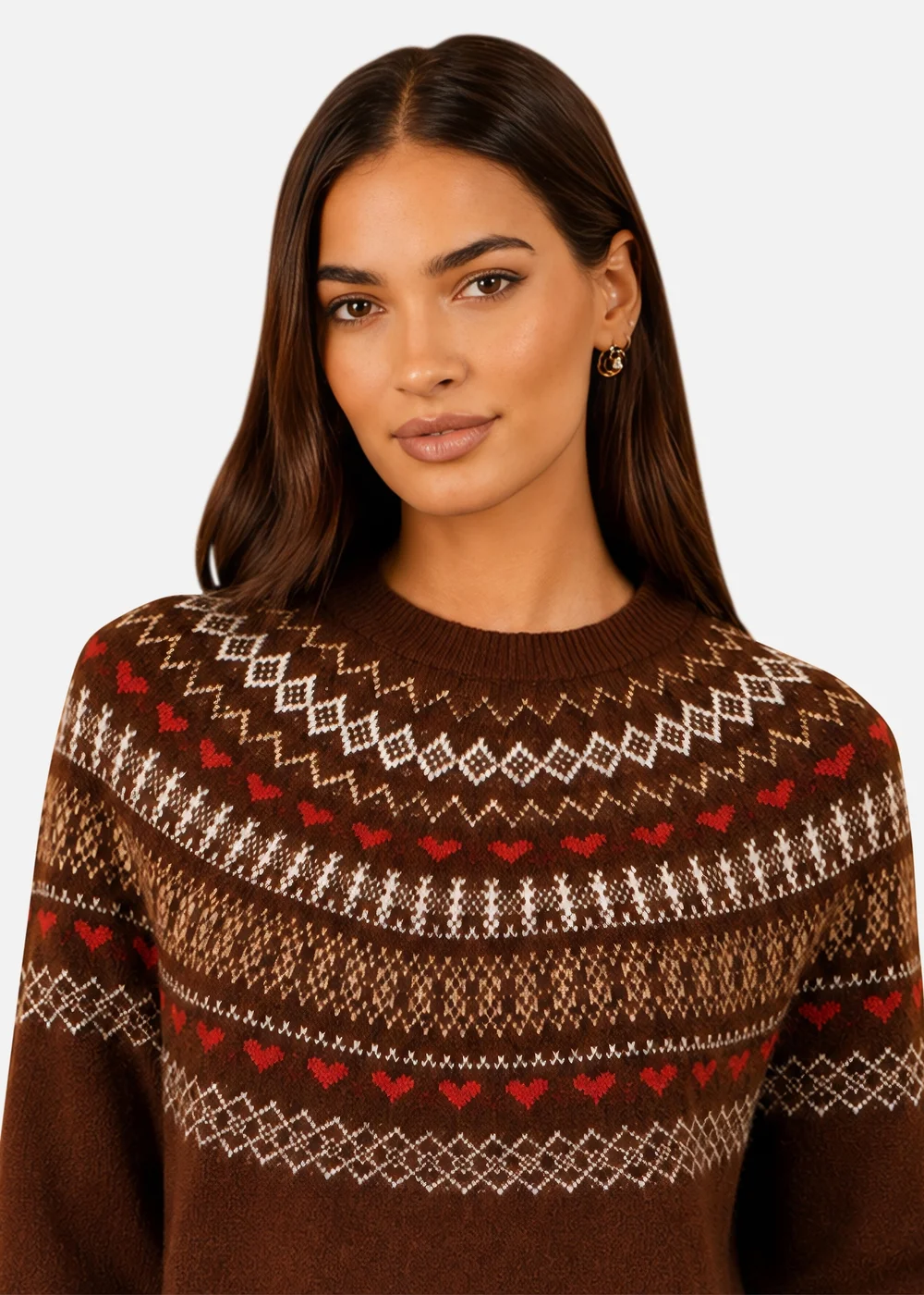 Yumi Brown Relaxed Fairisle Jumper - M Image 3